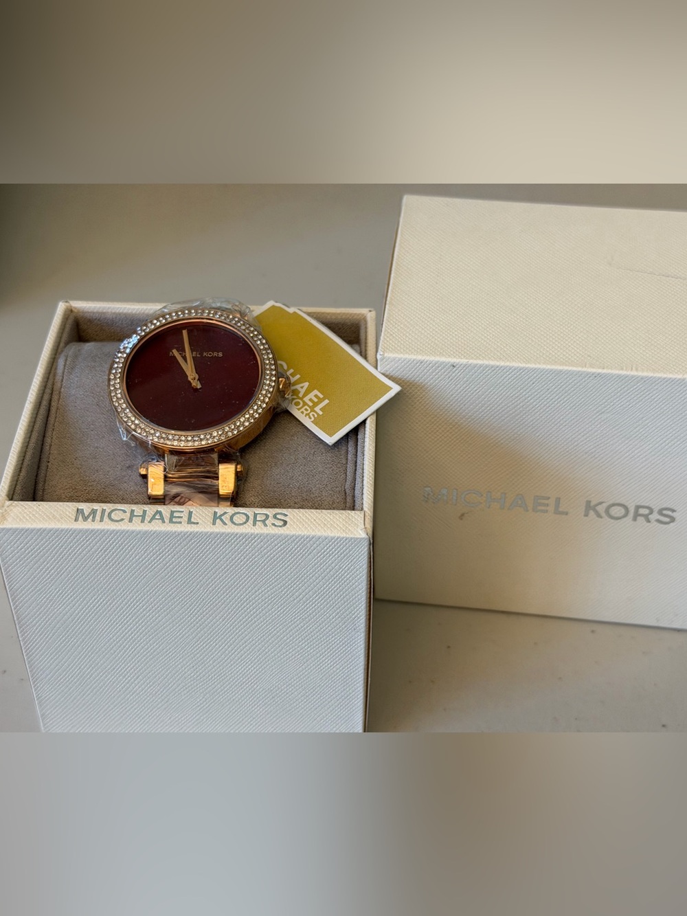 New MICHAEL KORS PARKER MAROON DIAL TWO TONE STEEL WATCH - MK6412